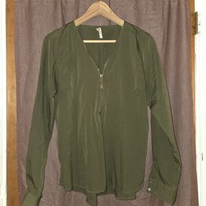 True Destiny Olive Green Button-Front Long Sleeve Shirt